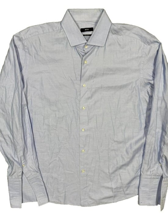 HUGO BOSS Other - Hugo Boss Dress Shirt W/ French Cuffs Herringbone Cotton Blue 43 17 XL